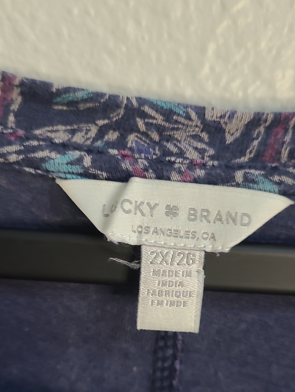 lucky brand t shirt womens 2X/26 Blue Paisley Back Split Cotton Modal Blend - Picture 2 of 7